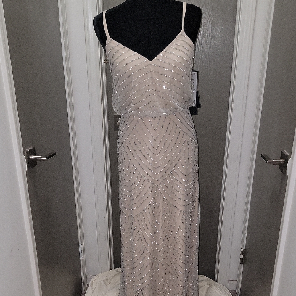 Adrianna Papell Cream Beaded Gown